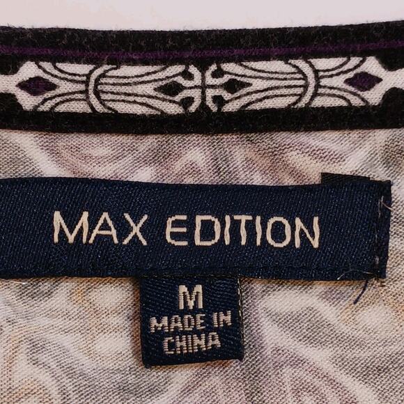 Max Edition Tunic Women Medium 3/4 Sleeve Black Geometric Handkerchief Hem Rayon - Picture 4 of 9